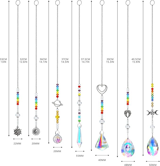 Suncatcher Crystal Prisms Hang Pendants Garden Window Sun Catcher Rainbow Chandelier Beads Chain Ornament, Pack of 7