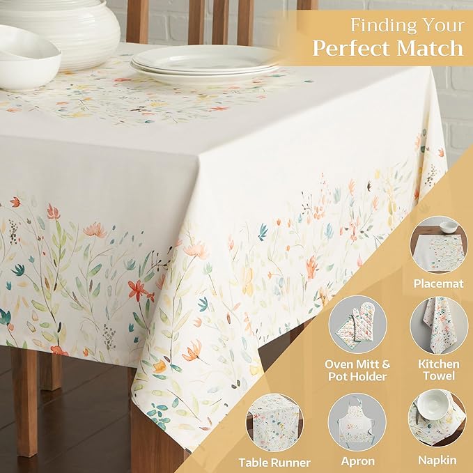 Maison d' Hermine Table Cloth Rectangle Table 100% Cotton 70 x 120 Inches Tablecloth Reusable Decorative Everyday Use for Dining Room, Farmhouse, Home, Party, Festive & Wedding Spring Summer - Colmar