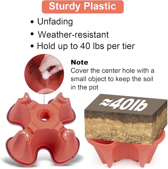 Vertical Planter 4 Tier Stackable Planters Garden Planters Strawberry Herb Flower and Vegetable Planter Indoor Outdoor Gardening Pots with Removable Wheels and Tools