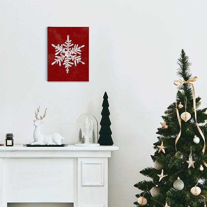 BIWSHA Winter Decor, Christmas Snowflake Wall Art, Snowflake Decorations Wall Print, Red Christmas Canvas Wall Art Decor for Home Living Room Bedroom 11×14 Inch