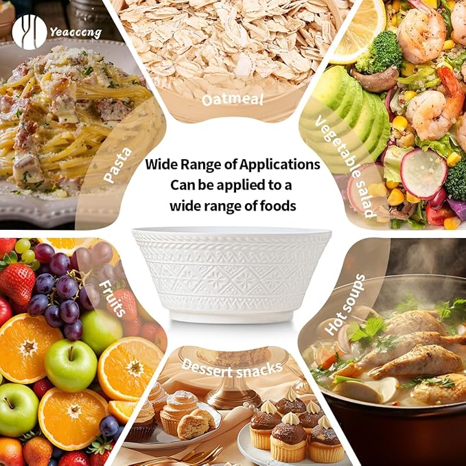 Yeacccng Deep Soup Bowls Set of 4, 58oz Large Cereal Bowls, Large Soup Bowl for Kitchen, 8.2 Inch Embossment Decorative Bowls, Dishwasher & Microwave Safe, Scratch-Resistant, Lead-Free, Easy Clean