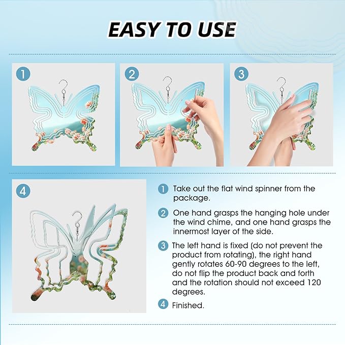 Sublimation Wind Spinner Blanks 8 Inch 4 Pack Wind Spinners Sublimation Blanks with Crystal Pendant Aluminum Metal Wind Spinners for Yard Garden Indoor Outdoor Window Porch Decoration（Butterfly