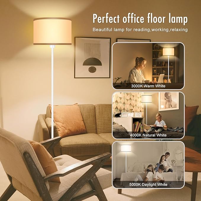 Floor Lamp White, Standing Lamp, 58" Tall Floor Lamp with Lampshade, Foot Pedal Switch, Modern Small Floor Lamps for Living Room/Bedroom/Classroom/Kids Room, White Lamp for Girls' Gift(Without Bulb)