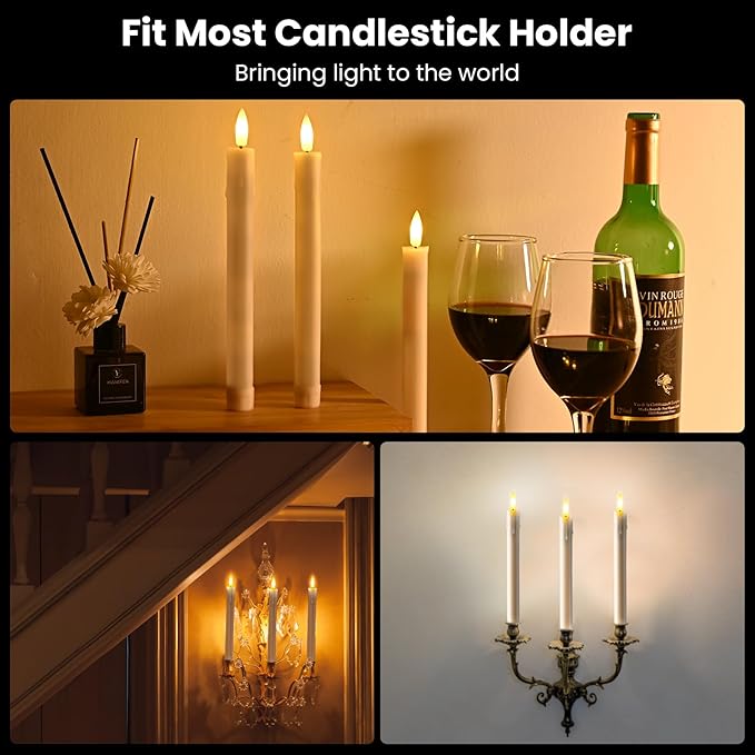 JOSU 6 Pack Flameless Candles with Remote Control Timer, Flickering LED Taper Candles Battery Operated, Christmas Window Light for Candleholder for Home Decor Thanksgiving Wedding Decoration