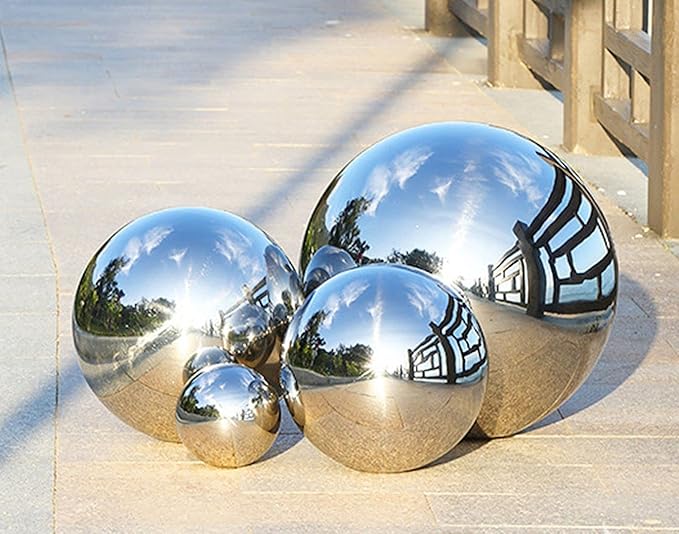 Nerien Gazing Ball, 3.9" Stainless Steel Garden Mirror Globe, Polished Ornament Sphere, Hollow Floating Reflective Hemisphere, for Home Outdoor Pond Housewarming Swimming Pool Decoration, Silver, 2pcs