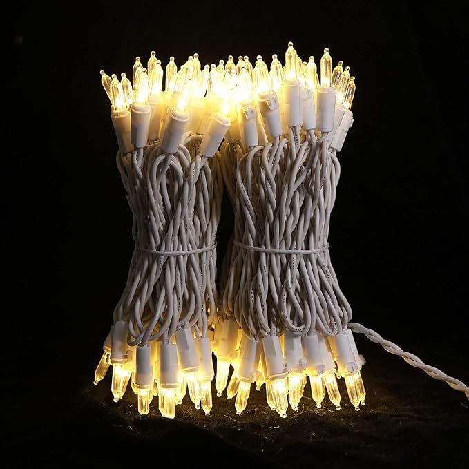 White LED Christmas Lights - 2 Pack 100 Count Warm White Christmas String Lights for Tree, Party, Wedding, Holiday, Indoor and Outdoor Decor, 2 Sets 33 Feet White Wire, UL Certified, Connectable