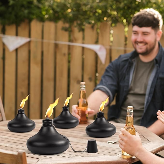 Upgraded Tabletop Torches Set of 2, 24oz Citronella Candles for Outdoor, Metal Table Top Torches for Outside, Refillable Torch Lanterns for Patio, Yard, Deck, Garden, Party