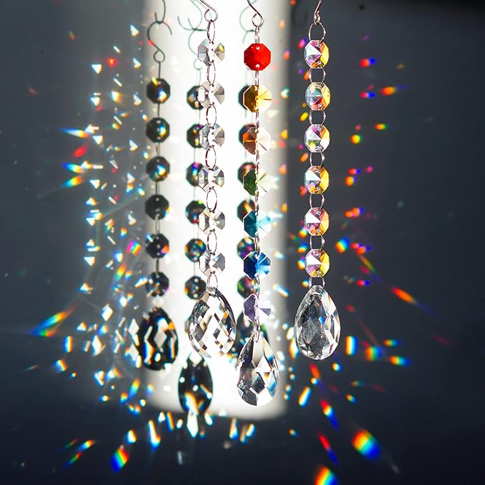 12Pcs Clear Crystal Suncatchers Prisms DIY Kit,Glass Suncatchers Hanging Crystals Ornament,Sun Catcher with Glass Beads,Prisms Rainbow Pendant for Window Home Office Garden Decoration