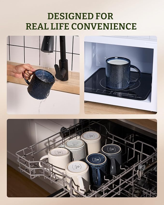 famiware Coffee Mug Set for 6, Star 16 oz Catering Mugs Cup Set with Handle for Coffee, Tea, Cocoa, Milk - Ceramic Stoneware Drinkware Set, Nebulas Blue