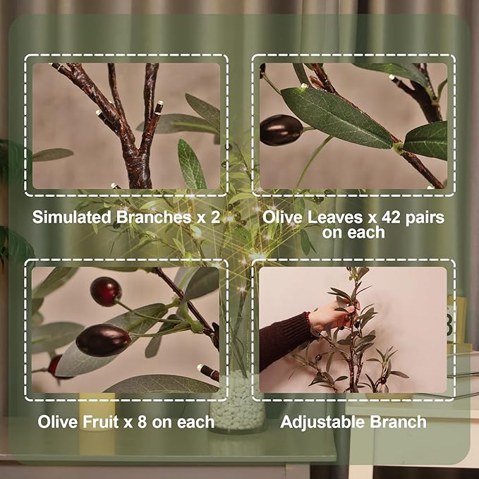 Lighted Olive Branches for Vases, 32 Inch Olive Branches with 32 LED Lights, Battery Powered Artificial Branch, Prelit Tree Branch for Home Wedding Indoor Outdoor Spring Decorations, Timer