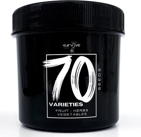 #1 Set of 70 Survival Vegetable Seeds Garden Kit Over 11,900 Seeds Non-GMO and Heirloom, Great for Emergency Bugout Survival Gear Seeds for Planting Vegetables and Fruits Herbs - Survive Seed Co.