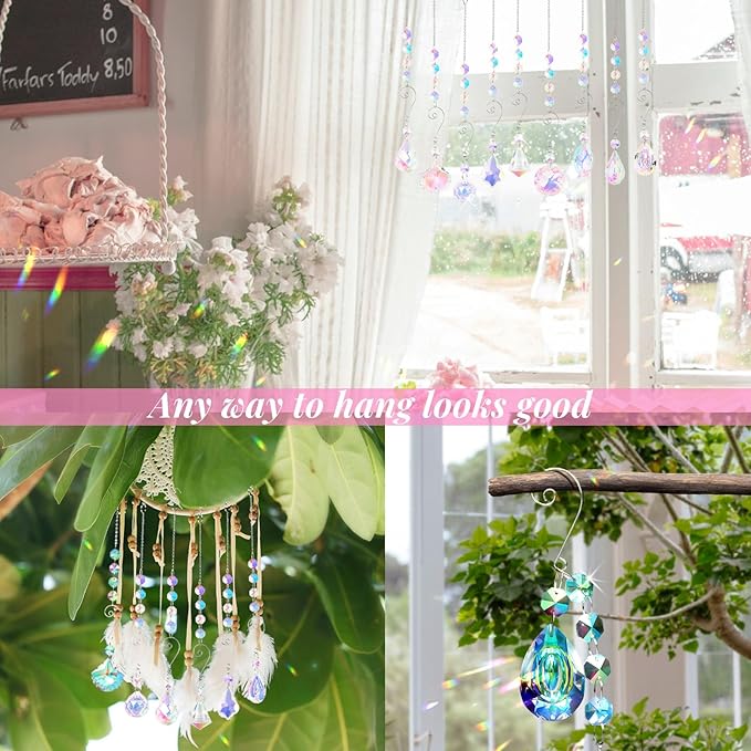 9 Pieces Sun Catchers Indoor Window Suncatcher Crystals Prisms with Chain Pendant Colorful Hanging Ornaments for Windows Chandelier Office Home Garden Decor
