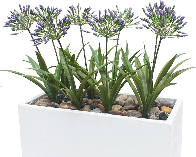 Artificial Flowers Plants for Outdoor Planters 8 Bundles Agapanthus Purple Flower Large Spring Summer Decoration 18.9 in Look Real Plasic Plant Agapanthus for Front Porch Decor