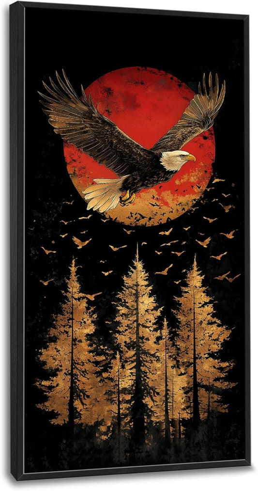 Lovira Bald Eagle Large Wall Art Patriotic Eagle Tree Canvas Wall Decor Pictures Prints Painting Framed Modern Vertical Artwork for Living Room Bedroom Bathroom Office 30"x60"