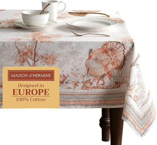 Maison d' Hermine Table Cloth Square Table 100% Cotton 54 x 54 Inches Fall Tablecloth Reusable Everyday Use for Thanksgiving Christmas Decorations Dining Farmhouse Party (Giving Thanks)
