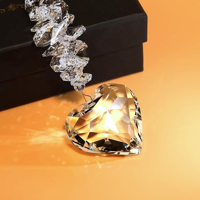 Shario 45mm Clear Glass Heart Crystal Ball Prism Pendant, Suncatcher for Windows, Outdoor Garden Hanging Décor, Gifts for Women, Mom