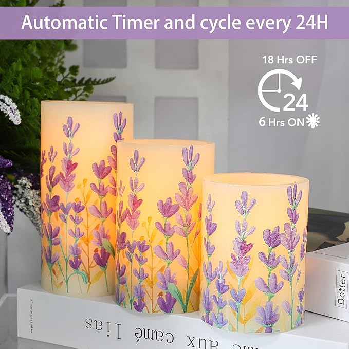 MELTONE Lavender Flameless Candles with Remote: Romantic Theme Real Wax Fake Candles - Home Bedroom Party Room Christmas Decor - Set of 3