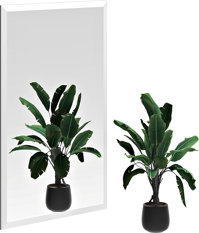 Rectangle Bevelled Frameless Mirror - Wall Mirror 24” x 36”, Shatterproof Modern Bathroom Mirror for Gym, Bathroom Vanity, Entryways with Bevelled Edge, Horizontally or Vertically