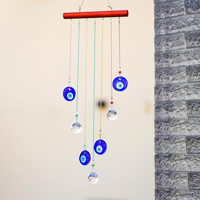 YU FENG Hanging Crystals Suncatcher Ornament Turkish Blue Evil Eye Decor Crystal Ball Prisms Rainbow Maker Pendant for Window Garden