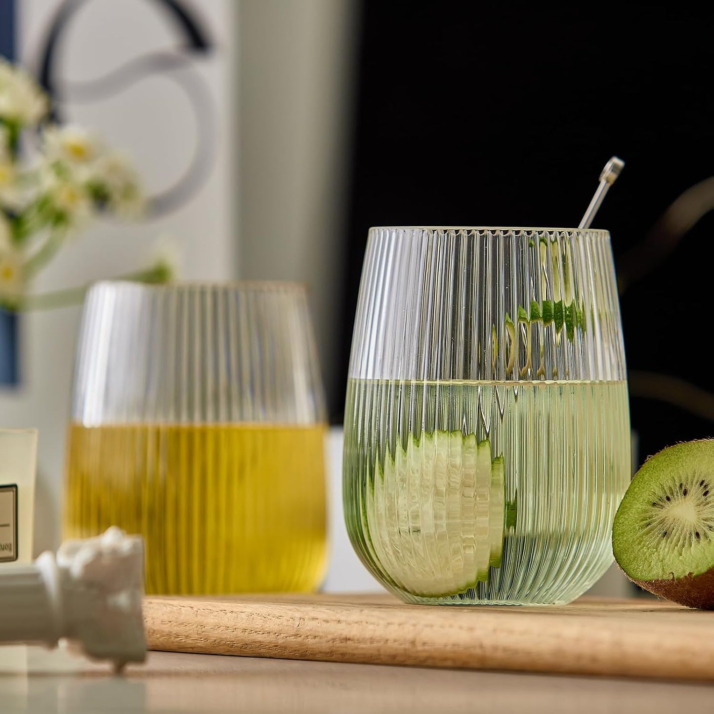 36 Pack Plastic Ribbed Wine Glasses, 15Oz Origami Disposable Wine Glasses Unbreakable Clear Plastic Cocktail Glasses Recyclable Shatterproof Reusable Wine Cups