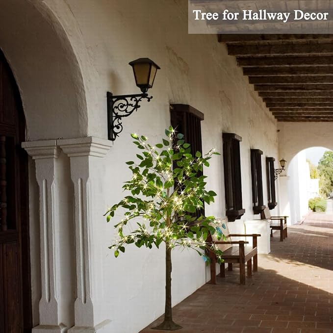 Hairui Artificial Ficus Silk Tree Lights 4FT 140LED Fairy Lights, Faux Plant Tree with Lights for Home Room Spring Summer Decoration Inside