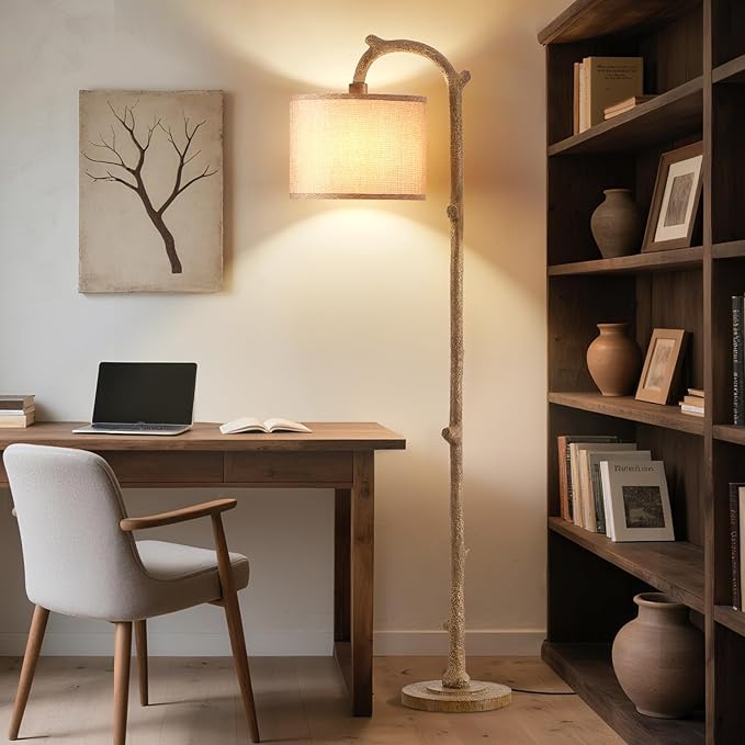 Floor Lamp for Bedroom - 69" Rustic Farmhouse Tall Lamp with Adjustable Color Temperatures - Country Resin Vintage Reading Light Standing Lamps for Living Room Office Classroom, Bulbs, Brown