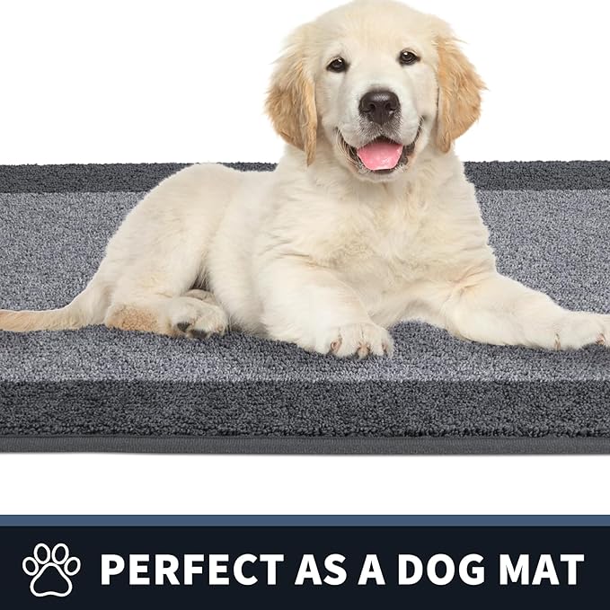 PURRUGS Dirt Trapping Door Mat 24" x 60", Non-Slip/Skid Machine Washable Entryway Rug, Shoes Scraper, Throw Rug, Super Absorbent Area Rug for Muddy Wet Shoes and Paws, Light Grey & Grey