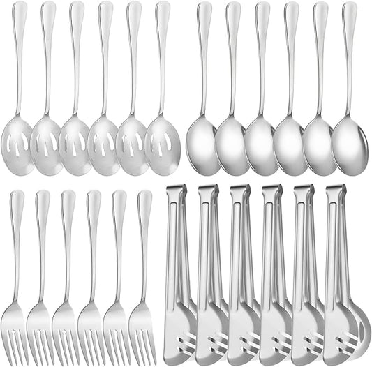 24pcs Serving Utensils Set, Large Stainless Steel Serving Utensils - Durable for Buffets, Dinner Parties, Weddings and Restaurants (Silver)