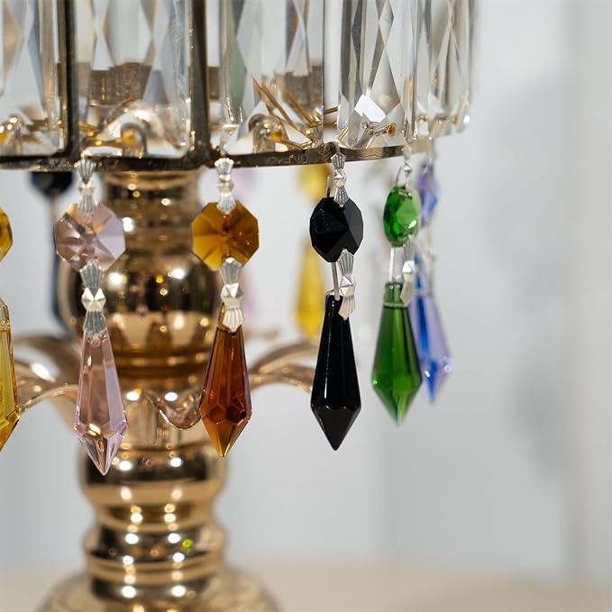 HDCRYSTALGIFTS 40pcs Rainbow Colors Crystal Icicle Pendant Chandelier Teardrop Prisms Drops Lamp Candle Holders Curtain DIY Parts,38mm