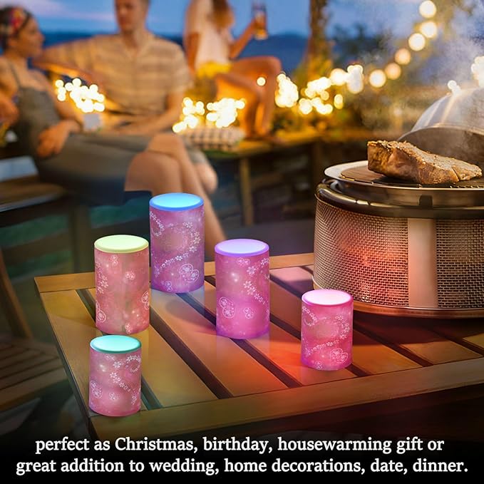 ALAZA Valentines Day Hot Pink Heart Flickering Flameless Candles Battery Operated with Remote Timer,Tea Light Candles LED Pillar Votive Candles Set of 2 for Outdoor Indoor Decorations