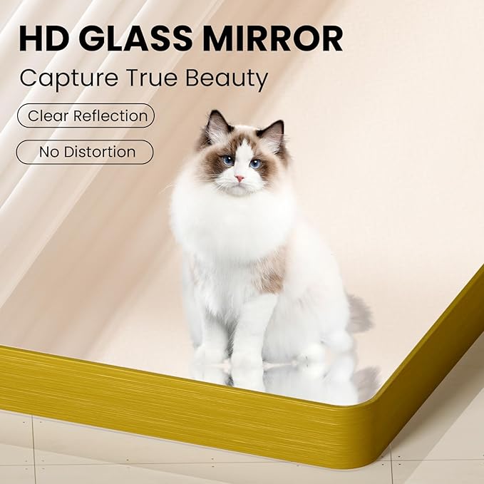 Gold Bathroom Mirror, 22x30 Inch Brushed Gold Metal Frame Mirror for Wall, Rounded Rectangle Bathroom Vanity Mirror, Tempered Glass, Anti-Rust, Horizontal/Vertical