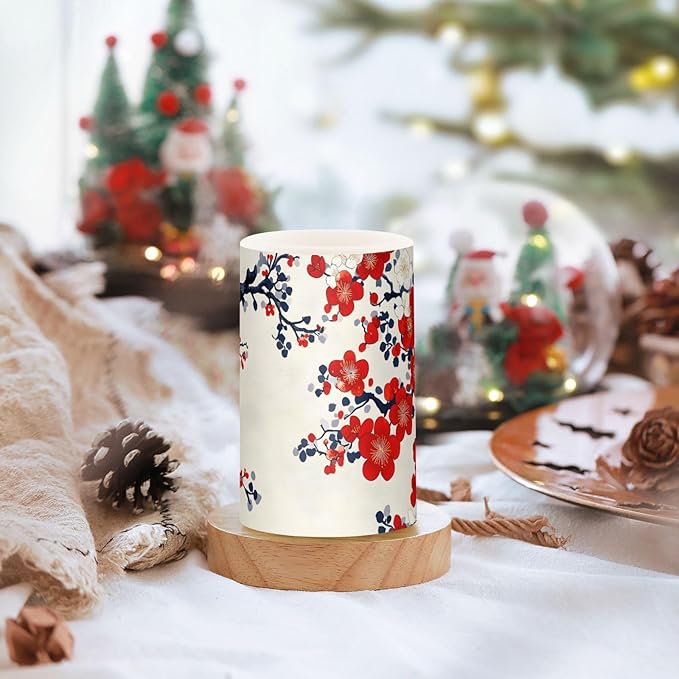 ALAZA Chinese Art Cherry Blossom Flickering Flameless Candles Battery Operated with Remote Timer,Tea Light Candles LED Pillar Votive Candles Set of 2 for Outdoor Indoor Decorations