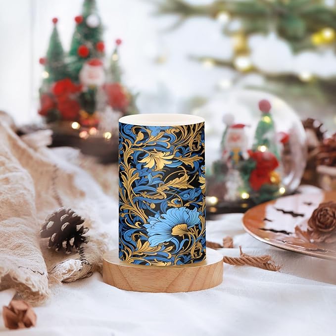 ALAZA Gold Navy Blue Floral01 Flickering Flameless Candles Battery Operated with Remote Timer,Tea Light Candles LED Pillar Votive Candles Set of 2 for Outdoor Indoor Decorations