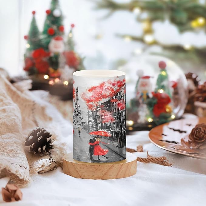 ALAZA France Paris Eiffel Tower Flickering Flameless Candles Valentines Day Battery Operated with Remote Timer,Tea Light Candles LED Pillar Votive Candles Set of 2 for Outdoor Indoor Decorations