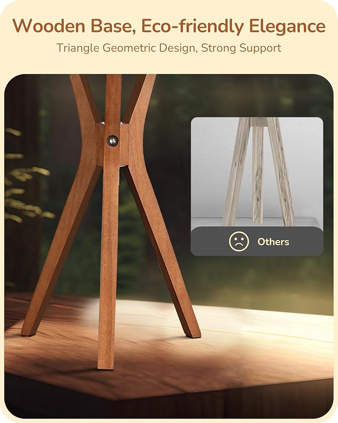 EDISHINE 17.5" Rattan Table Lamp, Wood Bedside Lamp with Handmade Paper Rope Woven Lampshade, Nightstand Lamp for Living Room, Bedroom, E26 Base, ON-Off Switch