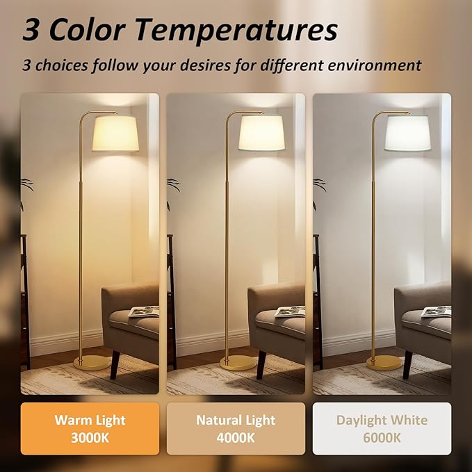 AKASUKI Floor Lamp for Living Room with 3 Color Temperatures, Foot Switch Standing Lamps for Living Room, Bedroom, Office, Arc Mordern Floor Lamp with 9W LED Bulb Included