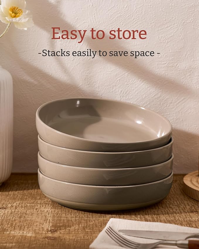 famiware Milkyway 33 oz Bowl Set, Pasta Bowls Set of 4, Salad Bowls Perfect for Your Friend for Housewarming, Thanksgiving, Christmas, Cinnamon Brown