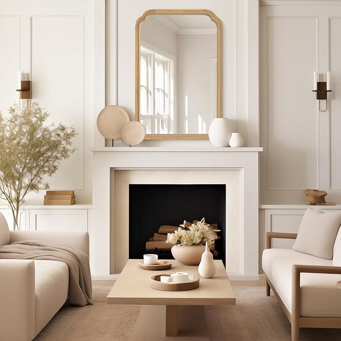 HOMECOOKIN Wood Bathroom Mirrors for Wall Mounted, 24" x 36" Rustic Wood Frame Wall Mirrors Decorative for Living Room or Bedroom Vanity Mirror (Natural) B