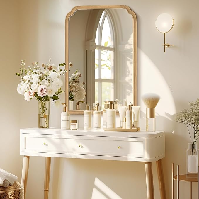 HOMECOOKIN Wood Bathroom Mirrors for Wall Mounted, 24" x 36" Rustic Wood Frame Wall Mirrors Decorative for Living Room or Bedroom Vanity Mirror (Natural) B