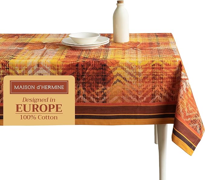 Maison d' Hermine Table Cloth Rectangle Table 100% Cotton 54 x 72 Inches Fall Tablecloth Reusable Everyday Use for Thanksgiving Christmas Decorations Dining Farmhouse Party (Thanksgiving Tartan)