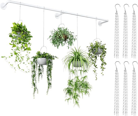 Plant Hanger Indoor with 6 Hanging Chains Hanging Planters for Indoor Plants Hanging Plant Holder Window Plant Shelves White Metal Rod(Pot not Included