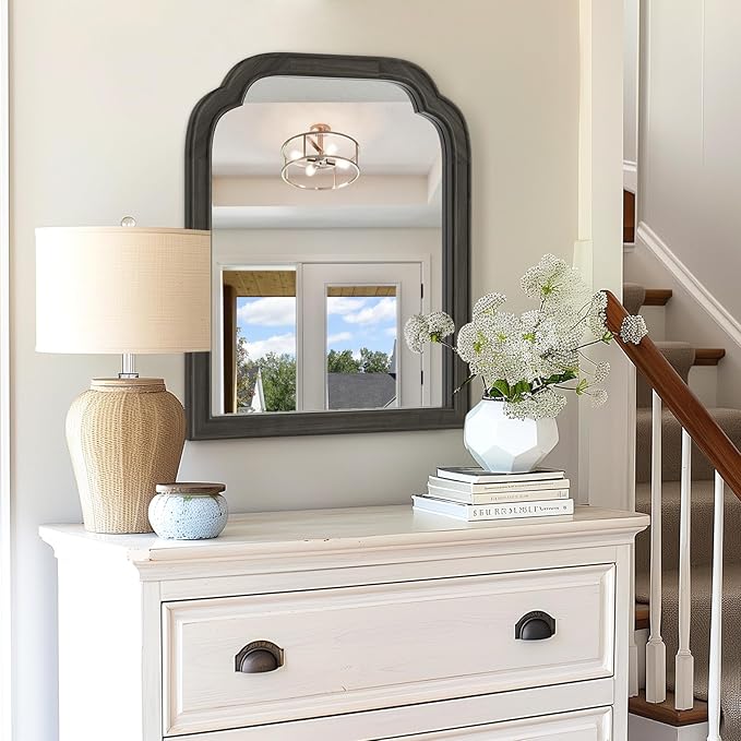 HOMECOOKIN Wood Bathroom Mirrors for Wall Mounted, 16" x 20" Rustic Wood Frame Wall Mirrors Decorative for Living Room or Bedroom Vanity Mirror (Black) B