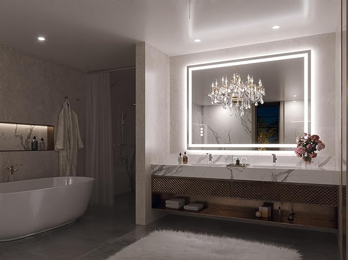 Brightify LED Mirror for Bathroom, 48"x36" Bathroom Mirrors for Over Sink-Front&Backlit, 3 Colors Dimmable, Anti-Fog Wall Mounted, Vanity Mirror with Lights, Shatter-Proof, Memory(Horizontal/Vertical)