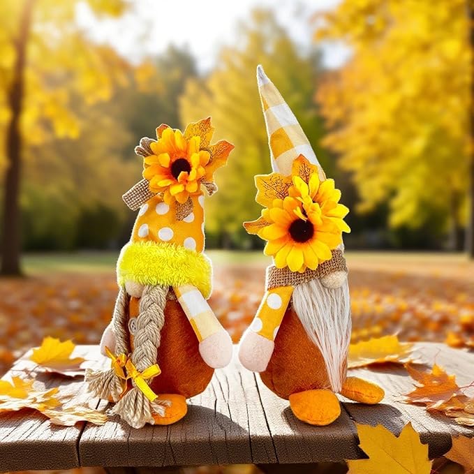 Gnome Sunflower Decor, Summer Spring Fall Gnomes Decorations for Home, Cute Sunflower Gnome Dolls as Thanksgiving Harvest Festival Kitchen Table Ornament, August Gnomes Gifts for Women