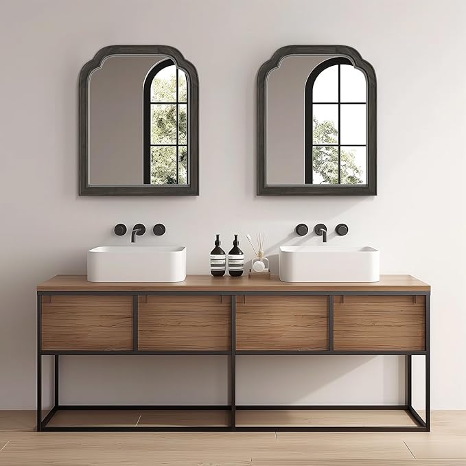 HOMECOOKIN Wood Bathroom Mirrors for Wall Mounted, 16" x 20" Rustic Wood Frame Wall Mirrors Decorative for Living Room or Bedroom Vanity Mirror (Black) B