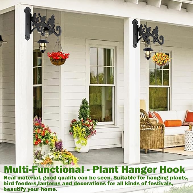 2 Pack Hanging Plant Hanger Outdoor 9-in Hanging Basket Wall Hooks - Heavy Duty Metal Plant Bracket Hook for Hanging Flower Baskets,Bird Feeder