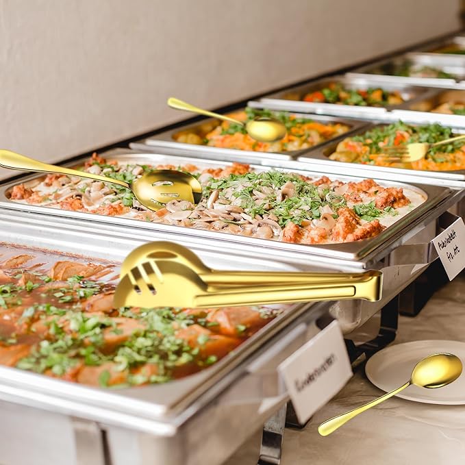 24pcs Serving Utensils Set, Large Stainless Steel Serving Utensils - Durable for Buffets, Dinner Parties, Weddings and Restaurants (GOLD)