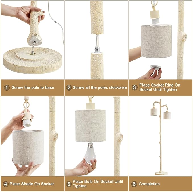 Rustic Floor Lamp for Living Room - Newly Upgraded Heavy-Duty Resin Base Farmhouse Floor Lamp with 2 Country Vintage Reading Light - Standing Tall Lamps for Bedroom Office Home Decor (Almond White)