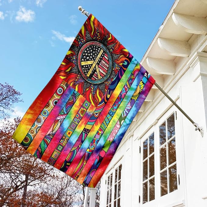 FLAGWIX Hippie Peace Flags, Summer Flag Decorations For Home, Outside, House Flag (30 x 40), Sunflower Hippie Decor House Flag, USA House Garden Flags, Premium Polyester, Decorative Outdoor Flags