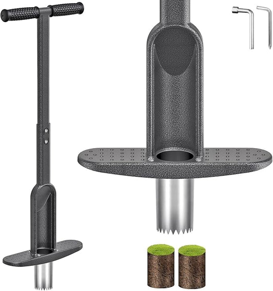 Dolibest Bulb Planter Tool w/Soft Rubber Grip, Grass Plugger Tool w/Stainless Steel Sharp Serrations, pre-Assembled Sod Plugger w/Centre Auto Dump Design for Lawn Planting Bulbs and Grass Repair